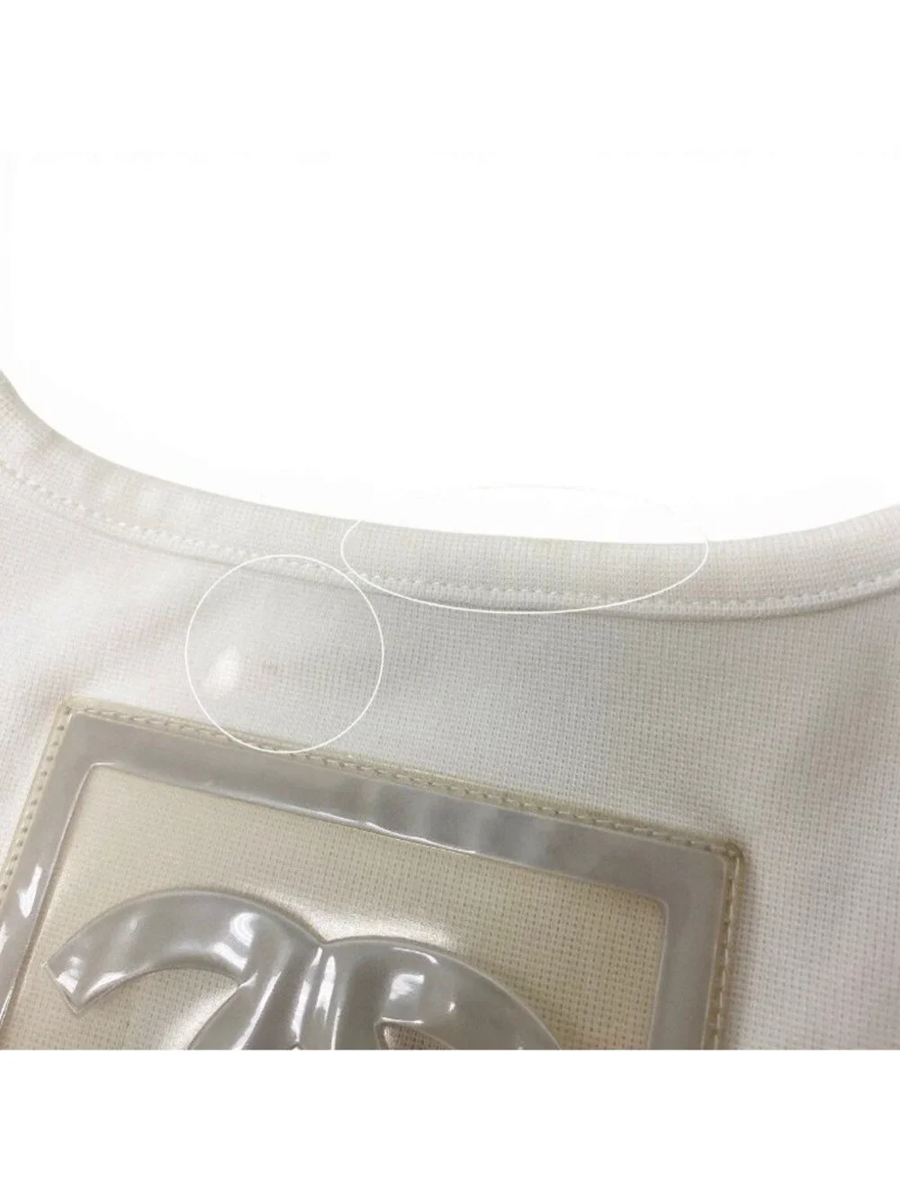 Chanel Sports Line Jumbo CC Logo Short Sleeve Top 38 Ivory Gray 100% Polyamide